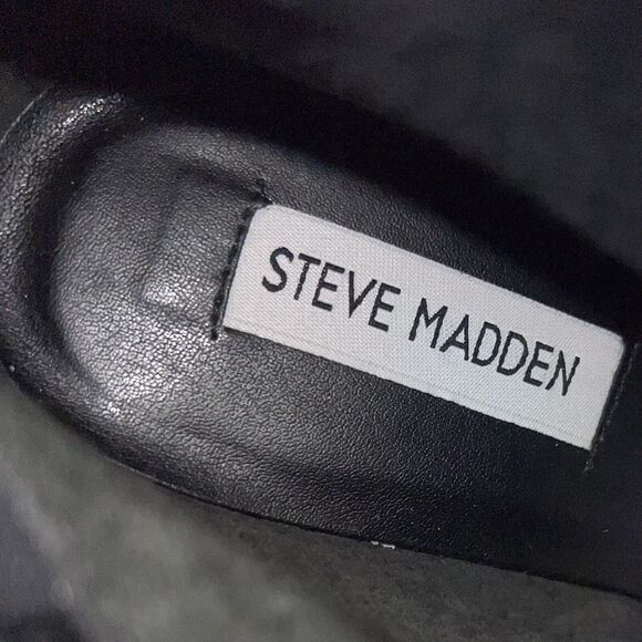 Steve Madden Lourde Black Leather Black Ankle Boot Bootie Square Toe Women 8 M - Picture 13 of 16